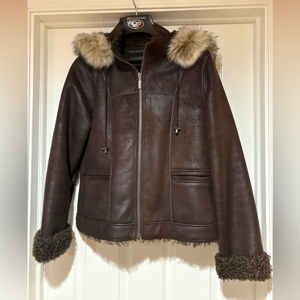 Bernardo Dark Brown Teddy Jacket with Faux Fur Trim